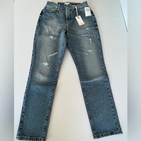 Good American Good Classic High Rise Distressed Jeans, Indigo - Size 26 - Picture 4 of 12